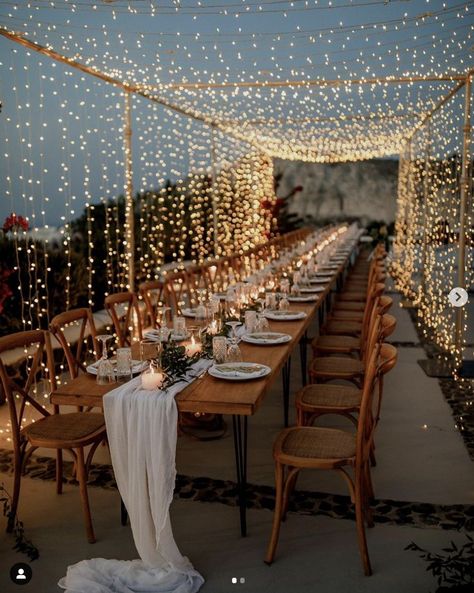 Santorini Elopement, Backyard Wedding Decorations, Love Patience, Fairy Lights Wedding, Small Backyard Wedding, Engagement Dinner, Wedding Backyard Reception, Dream Wedding Decorations, Santorini Wedding