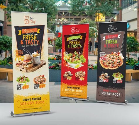 Fast Food Roll-Up Banner Template PSD Local Fast Food, Pizza Roll Up, Food Vendor, Roll Banner, Street Banners, Italian Menu, Roll Up Design, Food Menu Template, Roll Up Banner