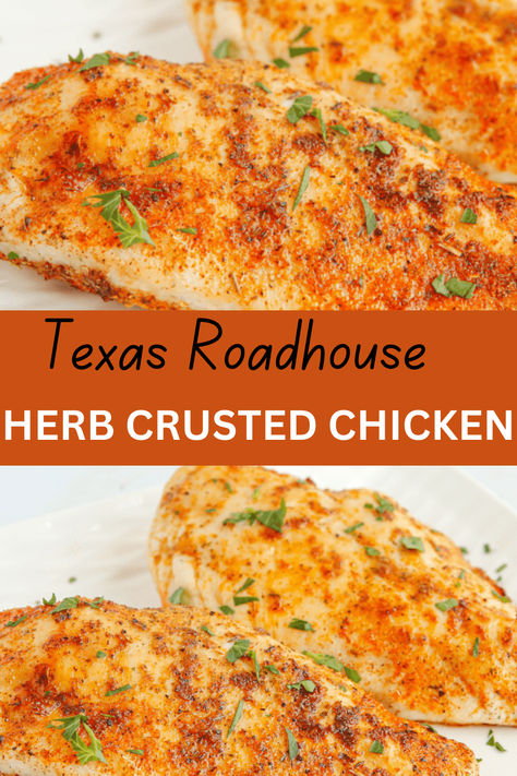 Discover how to make Texas Roadhouse's delicious Herb Crusted Chicken at home! This flavorful recipe features juicy chicken breasts seasoned with a blend of herbs and spices, perfect for a comforting meal. Enjoy the taste of your favorite restaurant dish with easy step-by-step instructions! Chicken Breast Seasoning Recipes, Texas Roadhouse Herb Crusted Chicken, Texas Roadhouse Recipes, Herb Crusted Chicken, Seasoned Chicken Breast, Texas Chicken, Chicken Seasoning Recipes, Work Recipes, Recipes Meat