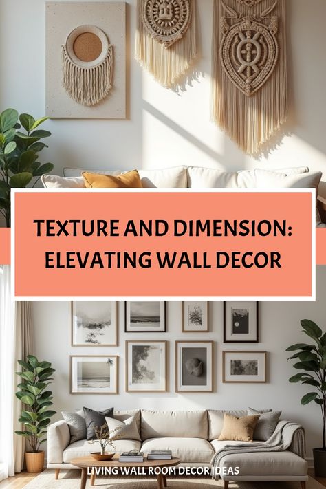 Wall decor featuring multiple textures and dimensional art pieces Diy Living Room Wall Decor, Diy Living Room Wall, Statement Art Pieces, Diy Living Room, Dimensional Wall Decor, Living Wall Decor, Dimensional Wall, Walls Room, Living Room Wall Decor