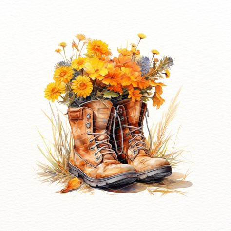 Floral Cowgirl Boots, Sunflower Clipart, Autumn Halloween, Autumn Crafts, More Design, Create Something, Something Beautiful, Cowgirl Boots, Transparent Png