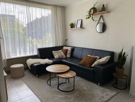 Black Couch Wood Coffee Table, Black Couch, Black Couches, Cosy Living, Cosy Living Room, Wood Coffee Table, Coffee Table Wood, A Black, Sectional Couch