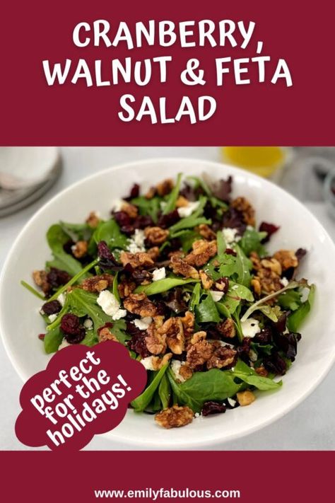 Green Salad For Thanksgiving, Walnut Feta Salad, Candied Walnuts For Salad, Cranberry Spinach Salad, Cranberry Walnut Salad, Cranberry Salad Recipes, Feta Salad Recipe, Thanksgiving Salad, Apple Salad Recipes