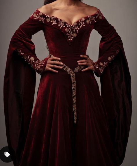 Medieval Queen Dress, Gowns Aesthetic, Ac New Leaf, Fairytale Fashion, Red Velvet Dress, Royal Dresses, Queen Dress, Victorian Clothing, Medieval Dress