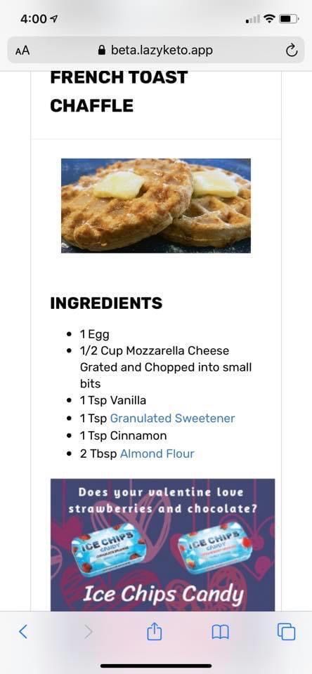 French toast Chaffle Keto French Toast Chaffle, French Toast Chaffle, French Toast Chaffle Keto, Chaffle Recipes, Chaffle Recipes Easy, Mini Waffle Recipe, Low Carb Waffles, Waffle Maker Recipes, Bariatric Friendly Recipes