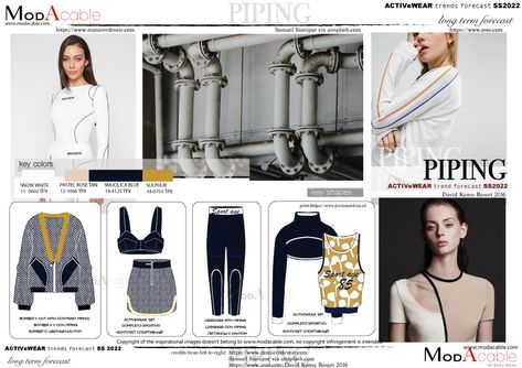 SS 22 active trend Piping - ModaCable Activewear Design, Kidswear Trends, Activewear Trends, Fashion Trend Forecast, Sportswear Trends, Kids Blouse, Homewear Woman, Athleisure Trend, Pin Up Outfits