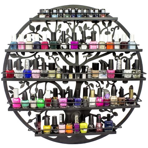 AmazonSmile: Sorbus Wall Mounted 5 Tier Nail Polish Rack Holder - Tree Silhouette Round Metal Salon Wall Art Display (Black): Home & Kitchen Nail Polish Wall Rack, Nail Polish Stand, Silhouette Nails, Nail Polish Shelf, Nail Polish Holder, Salon Wall Art, Nail Polish Rack, Wall Art Display, Polish Display