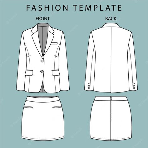 Premium Vector | Blazer and skirt front and back view. office wear outfit. fashion flat sketch template Flat Sketch Template, Office Wear Outfit, Fashion Flat Sketch, Fashion Sketches Men, Office Attire Women, Sketch Template, Mini Skirt Fashion, Airplane Window, Office Wear Women