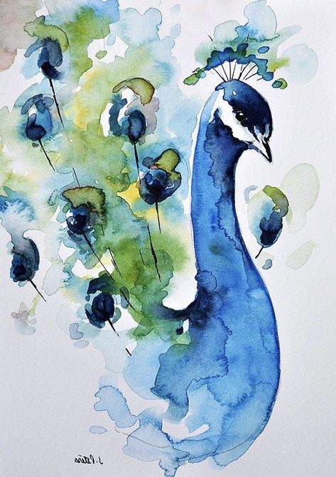 Watercolour Peacock, Simple Watercolor Painting, Watercolor Painting Ideas, Watercolor Peacock, Simple Watercolor, Peacock Painting, Watercolor Elephant, Acrylic Painting For Beginners, Winter Hair Color