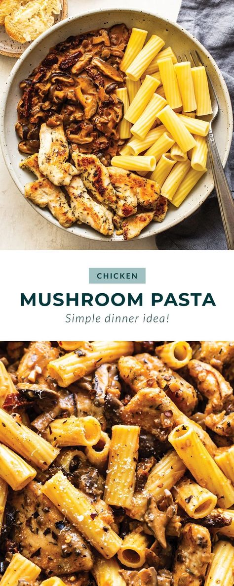 This delicious chicken mushroom pasta is a perfect weeknight meal. Chicken Thigh Pasta, Mushroom Pasta Sauce, Chicken Mushroom Pasta, Pasta For Dinner, Penne Pasta Recipes, Mushroom Recipes Healthy, Mushroom Recipes Pasta, Fit Foodie Finds, Chicken Mushroom Recipes