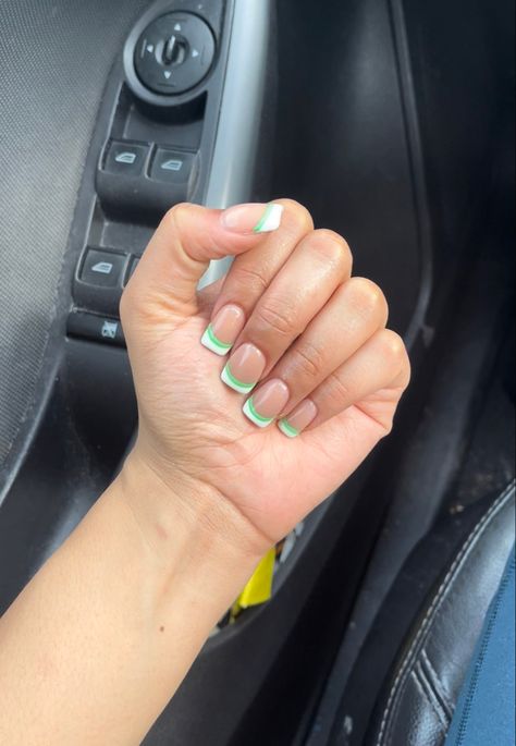 Short Green French Tip Nails, French Tip Design, White French Tip, Lines On Nails, White Tip, Minimalist Nails, French Tip Nails, Short Acrylic Nails, Green Nails