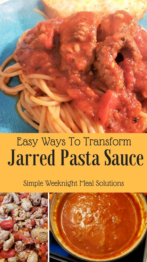 Transform Jarred Pasta Sauce. Cook like an Italian by elevating jarred pasta sauce. This budget friendly weeknight meal is perfect to please a crowd, large family and even the kids will love it! Pasta Sauce Recipe, Easy Meal Ideas, Simple Meals, Yummy Pasta Recipes, Pasta Sauce Recipes, Healthy Food List, Homemade Sauce, Spaghetti Sauce, Easy Weeknight Meals