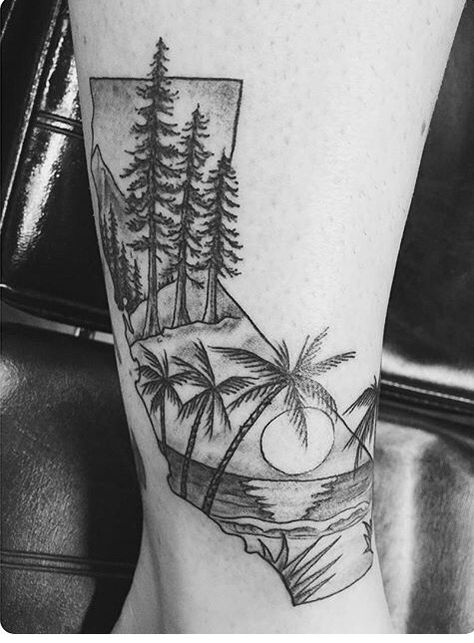 Beach And Mountain Tattoo Sleeve, South Carolina Tattoo Men, California Tattoo Ideas For Women, California Tattoo Ideas, South Carolina Tattoo, California Tattoos, Cali Tattoo, Viking Tattoo Symbol, Florida Tattoos