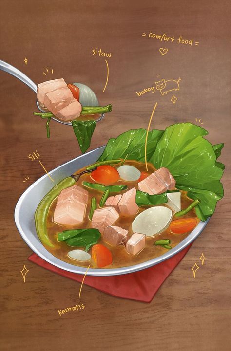 Philippines Illustration Art, Filipino Food Poster, Sinigang Drawing, Filipino Food Illustration, Filipino Food Drawing, Cafe Prints, Filipino Food Menu, Filipino Street Food, Food Collage