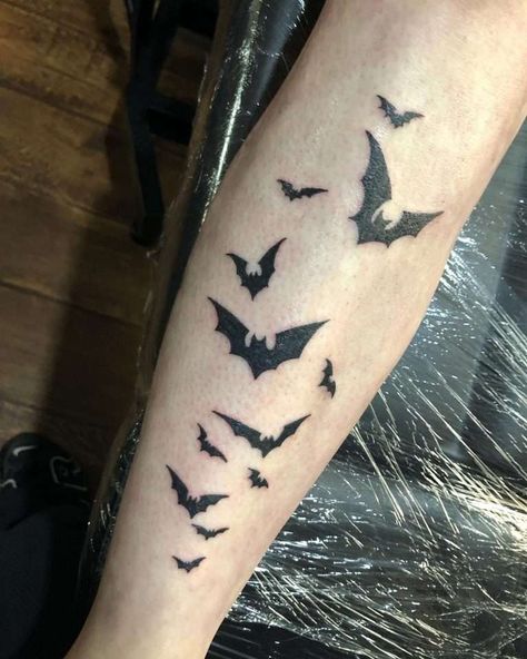 Halloween Bat Tattoo, Arm Bat Tattoo, Bats Tattoos, Bats Tattoo Stencil, Bats On Arm Tattoo, Bats On Shoulder Tattoo, Bats Tattoo Arm, Black Tattoo Cover Up Forearm, Bats Forearm Tattoo