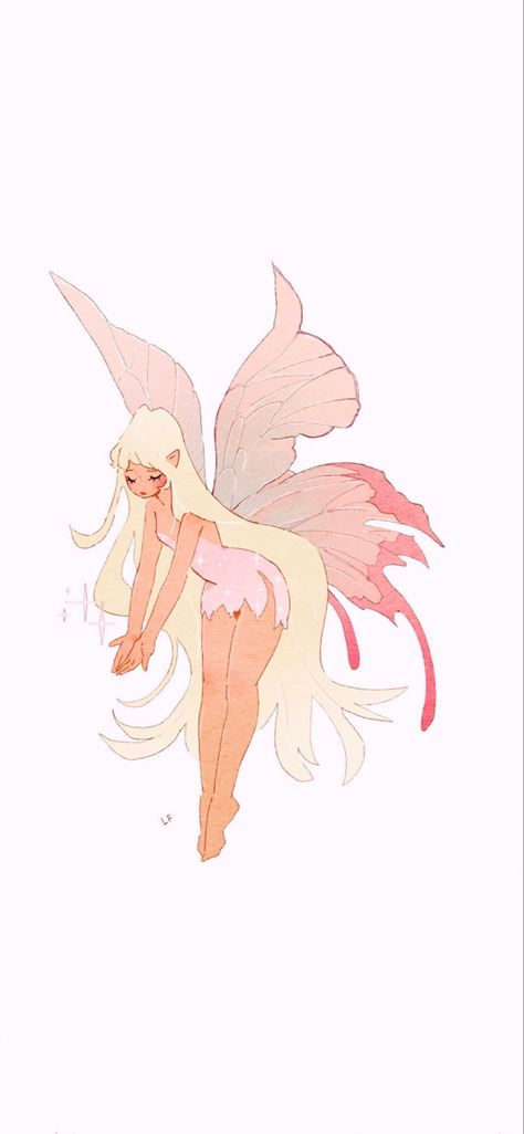 Cute Fairy Doodle, Cute Fairy Aesthetic Wallpaper, Fairy Aesthetic Art Drawing, Fairy Drawings Outfits, Dragon And Fairy Art, Pink Tinkerbell Aesthetic, Whimsical Fairy Drawing, Pink Fairy Drawing, Pink Hair Fairy Art