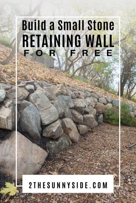 PInterest image a DIY Stone retaining wall on a slope Rock Walls Landscaping, Diy Rock Wall Landscape, Rip Rap Retaining Wall, Retaining Walls On A Slope, Diy Stone Retaining Wall, Inexpensive Retaining Wall Ideas, Cheap Retaining Wall, Field Stone Wall, Rock Wall Landscape