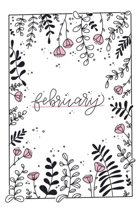 First Page Of Project File Ideas, Bullet Journal 2024 Cover, Beautiful Doodles, February Bullet Journal, Bujo Doodles, Organization Bullet Journal, Bullet Journal Ideas Templates, Front Page Design, Bond Paper Design