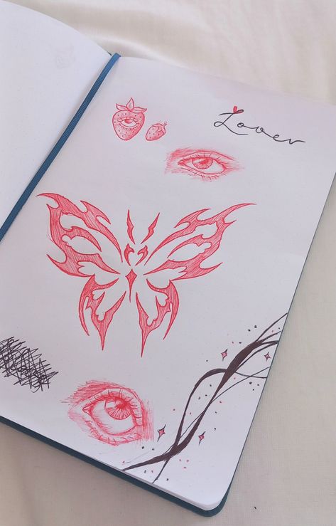 Draw ideas Black And Red Sketch, Blue And Red Pen Drawing, Red Pen Art, Red And Blue Pencil Drawing, Red Pen Drawings, Red Blue And Black Pen Sketch, Red Pen Sketch, Red Pencil Drawings, Red Pens Aesthetic