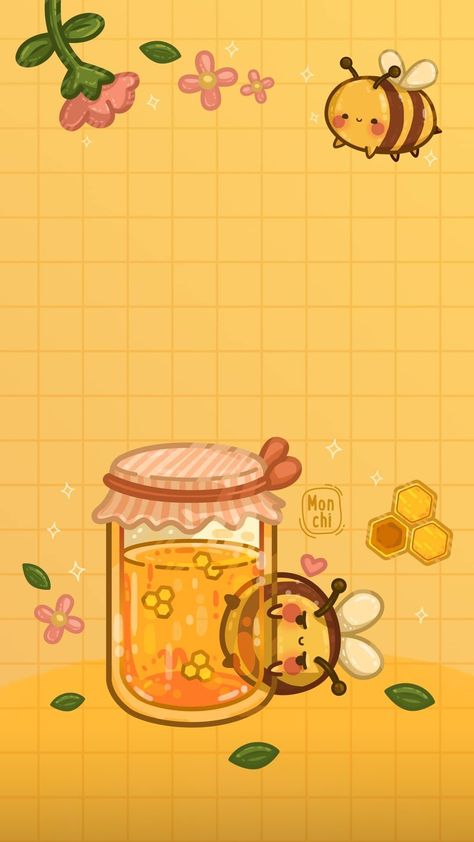 Kawaii Bee Wallpaper, Honeybee Wallpaper Iphone, Bees Astethic, Kawaii Yellow Aesthetic, Honey Bee Logo Ideas, Honey Wallpapers Aesthetic, Honey Aesthetic Wallpaper, Honey Bee Aesthetic Wallpaper, Bee Astethic