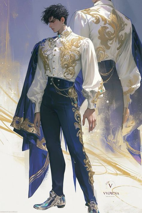 Prince Ball Outfit, Male Character Inspiration Art, Fantasy Male Outfit, Fantasy Fashion Male, Fantasy Prince Outfit, Male Cosplayers, Male Fantasy Clothing, Prince Outfit, Male Character Design