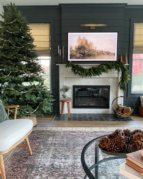 5 Holiday Décor Items to Buy in October Herringbone Fireplace Tile, Black Brick Fireplace, Stone Electric Fireplace, Carved Stone Fireplace, White Herringbone Tile, Inset Fireplace, Fireplace Style, Taupe Walls, White Pillar Candles