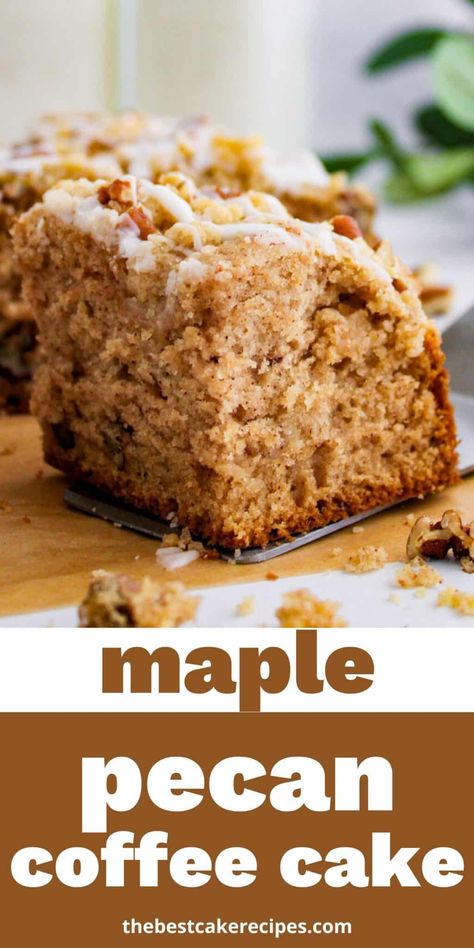 Start your day with this Maple Pecan Coffee Cake. It's small, made in an 8x8" baking pan and has streusel swirls and glaze. Coffee Pecan Cake, Mini Coffee Cakes Loaves, Maple Streusel Bread, Maple Walnut Coffee Cake, Maple Pecan Coffee Cake, Maple Pecan Cake Recipe, Coffee And Walnut Cake Recipe, Snack Cake Recipes 8x8, Pecan Baking