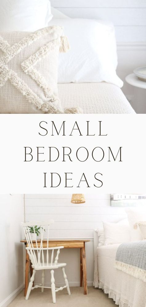 Perfectly style and decorate a small bedroom on a budget. Here are tips to make that little bedroom look spacious. These are great small bedroom ideas for couples. Best small bedrooms ideas with pastel colors. A small bedroom idea that is easy and cheap. Also, small bedrooms ideas apartment style plus small bedroom ideas decor. This idea is great for small bedroom ideas master, small bedroom ideas for teens, small bedroom ideas for kids and small bedroom ideas with desk Small Cottage Bedroom, Decorate A Small Bedroom, Cheap Bedroom Ideas, Small Guest Bedroom Ideas, Cottage Style Bedroom, Small Bedroom Ideas For Couples, Small Bedroom Inspiration, Bedroom Ideas For Small Rooms, Small Guest Bedroom