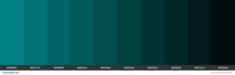 Shades of Teal #008080 hex color #008080, #007373, #006666, #005a5a, #004d4d, #004040, #003333, #002626, #001a1a, #000d0d Brand original color codes, colors palette. Turquoise Hex Codes, Dark Turquoise Palette, Dark Green Hex Code, Teal Hex Code, Dark Blue Hex Code, Dark Teal Hex Code, Green Hex Code, Blue Color Hex, Blue Hex Code