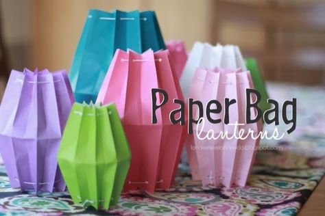 Make Paper Bag Lanterns Ceiling Decorations For Party, Paper Bag Lanterns, Tissue Paper Lanterns, Lantern Party Decor, Diy Paper Bag, Ceiling Decorations, Paper Lanterns Diy, Decorations For Party, How To Make Lanterns