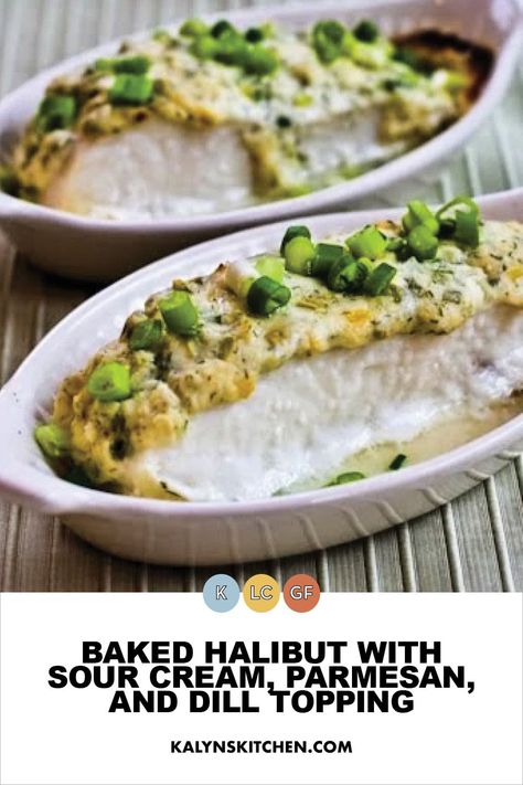 Pinterest image for Baked Halibut with Sour Cream, Parmesan, and Dill Topping in two white individual serving dishes. Keto Veggie Recipes, Keto Diet For Vegetarians, Baked Halibut, South Beach Diet Recipes, Halibut Recipes, Favorite Dinner, Favorite Recipes Dinner, Healthier Eating, White Fish