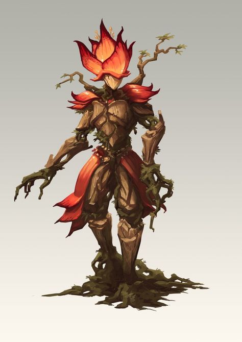 Awakened Plant Dnd, Flower Humanoid, Plant Warrior, Plant Humanoid, Plant Character Design, Nature Character Design, Artstation Character Design, Leaf Monster, Plant Creature