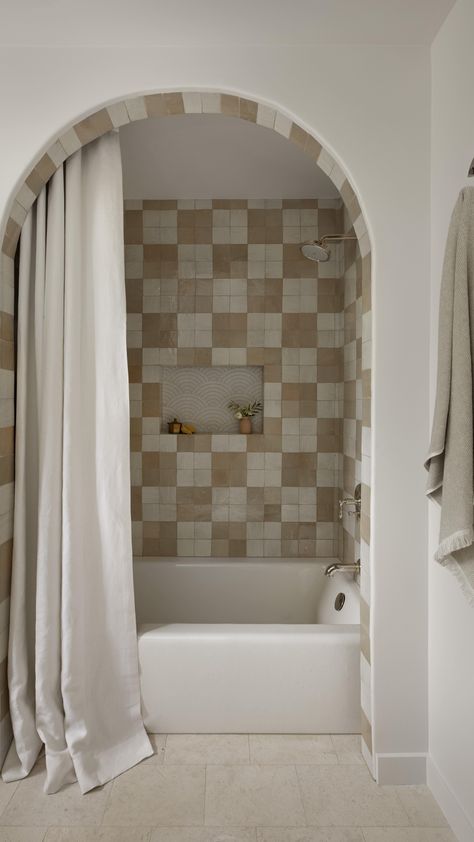 Hearth Homes Interiors (@hearthhomesinteriors) • Instagram photos and videos Natural White Zellige Tile, Doorless Showers Walk In, White Zellige Tile, Spanish Revival Bathroom, Spanish Apartment, Riad Tile, Spanish Style Bathrooms, Spanish Bathroom, Doorless Shower