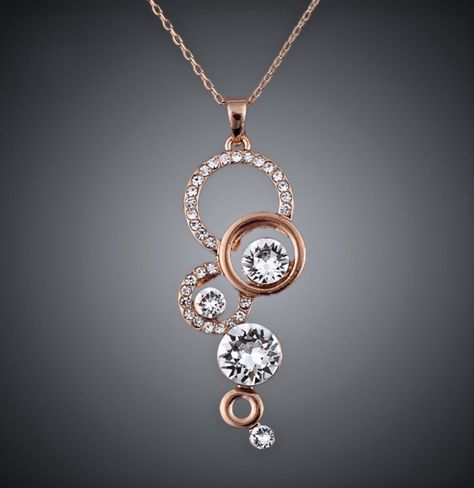 Image of "Bubbles" - Cubic Zirconia Rose Gold Necklace Diamond Pendants Designs, Diamond Pendant Sets, Diamond Jewelry Designs, Rose Gold Pendant, Trendy Necklaces, Rose Gold Jewelry, Pendant Design, Rose Gold Necklace, Gold Jewelry Fashion