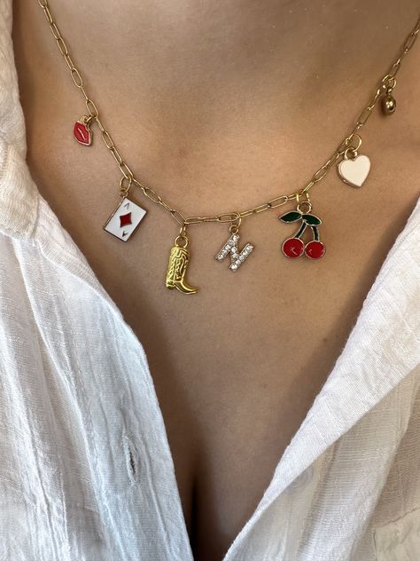 Italian Vibes, Charm Necklace Diy, Custom Charm Necklaces, Fruit Summer, Winter Bear, Custom Charms, Gold Charm Necklace, Pendent Necklace, Charm Necklaces