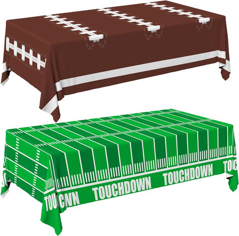 FOOTBALL DESIGN: The designs are inspired from the football field. It combines by yard number of the field and the football pattern. It perfectly create a gaming atmosphere for your party. #nfl #football #superbowl #gameday #tailgating #touchdown #partyideas #partyplanner Football Party Games, Tailgate Decorations, Superbowl Party Decorations, Football Balloons, Football Party Decorations, Football Party Supplies, Disposable Tablecloth, Football Theme Party, Football Birthday Party