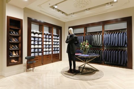 Mens Wear Showroom Interior Design, Suit Display Visual Merchandising, Mens Fashion Shop Interior Retail Stores, California Shopping, Massimo Dutti Window Display, Fashion Retail Interior, Bridal Boutique Interior, Ryan Miller, Unique Mannequin