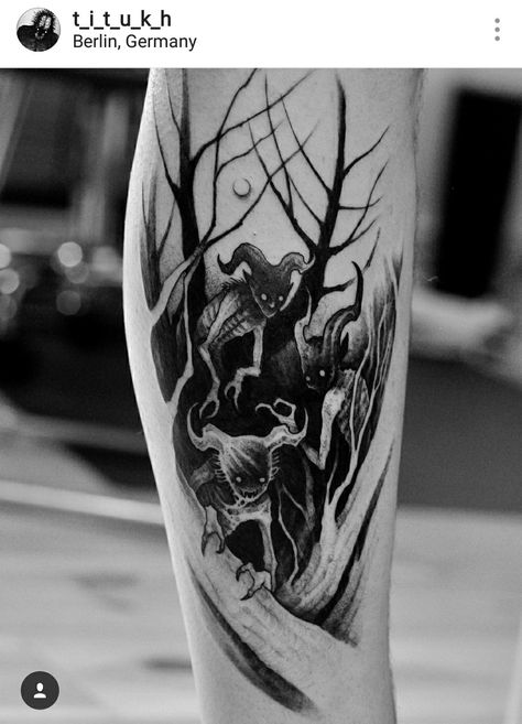 Creepy Forest Tattoo, Scarecrow Tattoo, Scary Forest, Darkside Tattoo, Tattoo Nightmares, Pixie Tattoo, Wood Tattoo, Tattoo Wolf, Celtic Cross Tattoos