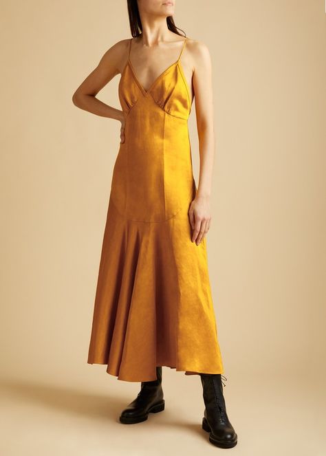 The Rini Dress in Marigold Marigold Dress, Linen Clothes, Cotton Poplin, Color Trends, Color Inspiration, Fashion Inspo Outfits, Trendy Outfits, Halter Dress, Slip Dress