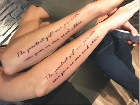 Sibling Tattoo Quotes, Sibling Quotes Tattoos, One Word Tattoos, Sibling Quotes, Sibling Tattoos, Word Tattoos, Couple Tattoos, Tattoos And Piercings, Tattoo Quotes