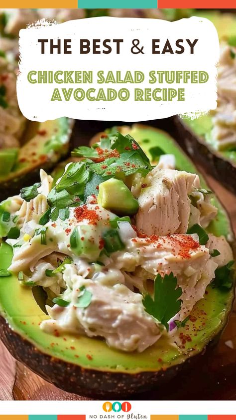 Chicken Salad Stuffed Avocado Recipe Chicken Stuffed Avocado, Creamy Chicken Salad, Best Spaghetti Recipe, Stuffed Avocado, Avocado Recipe, Gluten Free Sides Dishes, Stuffed Avocado Healthy, Savory Chicken, Rotisserie Chicken Recipes