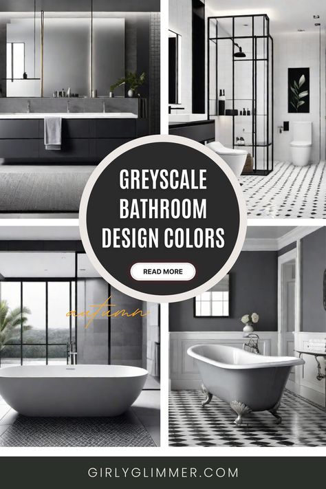 Discover the timeless elegance of greyscale bathroom design colors, where shades of black, white, and grey create a sophisticated and stylish ambiance. From sleek modern aesthetics to classic vintage charm, explore inspirations that utilize the versatility of greyscale to transform your bathroom into a serene retreat | Monochrome bathroom decor | Timeless greyscale aesthetics | Elegant black and white bathrooms | Sophisticated grey bathroom designs | Minimalist bathroom color schemes | Bathroom Designs Minimalist, Black And White Bathrooms, Greyscale Colour, Color Bathroom Design, Grey Bathrooms Designs, Monochrome Bathroom, White Bathrooms, Bathroom Color Schemes, Grey Bathroom