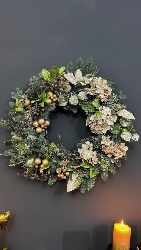 #ChristmasDecor, #HolidayDecor, #FestiveHome, #ChristmasVibes, #DeckTheHalls, #WinterWonderland, #XmasDecor, #ChristmasInspiration, #TisTheSeason, #ChristmasStyle, #MerryAndBright, #HomeForTheHolidays, #Ornaments, #ChristmasLights, #HolidayCheer Luxury Christmas Wreaths For Front Door, Hydrangea Christmas Wreath, Christmas Wreath Inspiration, Christmas Wreaths For Front Door Elegant, Gold Front Door, Hydrangea Christmas, Wreaths For Front Door Diy, Fireplace Garland, Pink Luxury