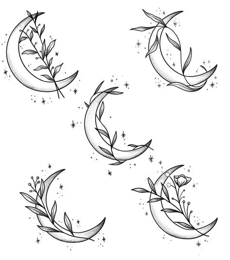 Leafy crescent moons Doing these at 30 each! Middle & bottom left already taken Tato Flash, Kunst Tattoos, Moon Tattoo Designs, Inspiration Tattoos, Irezumi Tattoos, Disney Tattoos, Nature Tattoos, Moon And Stars, Mini Tattoos