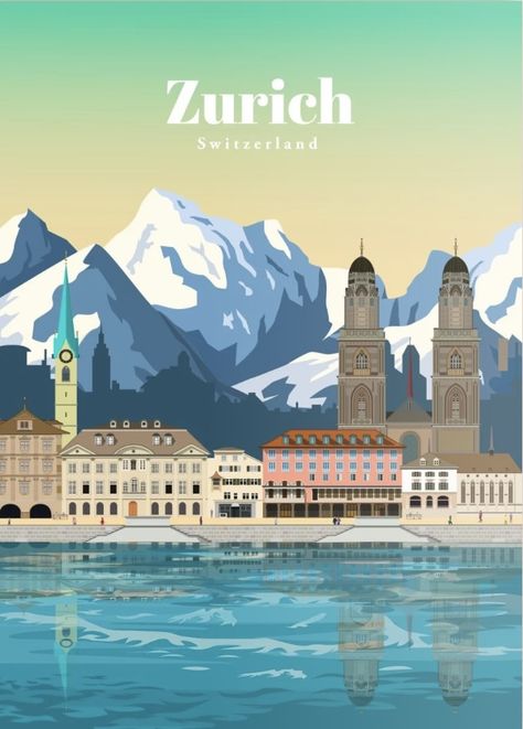 Switzerland Aesthetic Vintage, Travel Magazine Design, Murren Switzerland, Switzerland Travel Itinerary, Modern Posters, Citation Art, Wanderlust Decor, Switzerland Cities, Sticker Design Inspiration