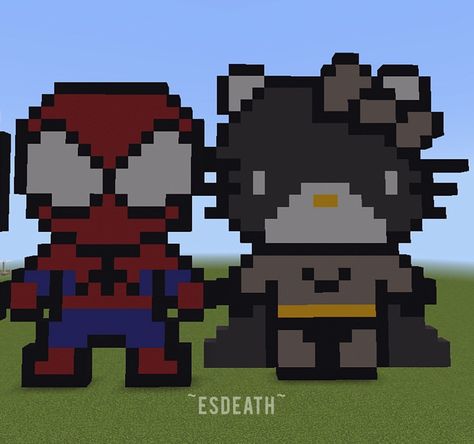 Minecraft Spiderman Build, Spiderman Batman Matching Pfp, Spiderman Minecraft Builds, Spiderman Minecraft House, Batman And Spiderman Matching Pfp, Spiderman X Batman, Batman Minecraft, Hello Kitty Minecraft, Minecraft Valentines