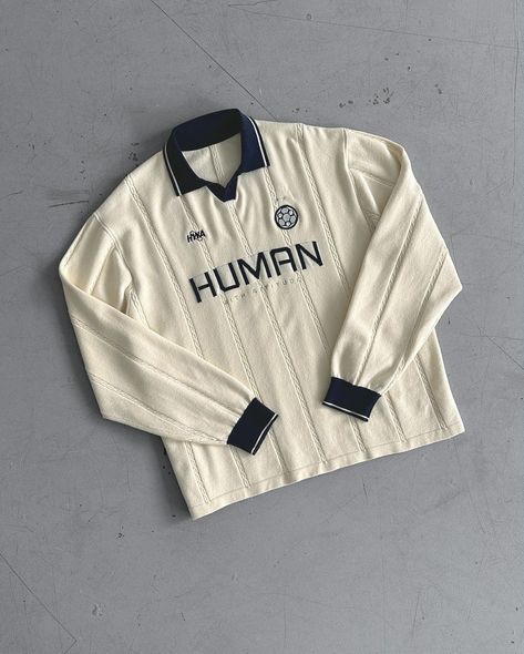 ✦ The Football Knit from Human with Attitude with @humanwithattitude Brand Clothes Design, Retro Jersey Design, Sports Polo Shirts, Retro Pants, American Men, Polo Shirt Design, Mens Fashion Wear, Shoes Outfit Fashion, Street Fashion Men Streetwear