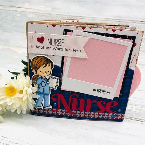 Celebrate the nurse in your life with this mini scrapbook. Just add photos! Makes a great gift! #nurse #healthcareworker #essentialworker #apicketfencelife Nursing School Scrapbook Ideas, Nursing Scrapbook Ideas, Nurse Scrapbook, Nursing Journal, Graduation Scrapbook, Travel Photo Album, Play Hacks, Medical Surgical Nursing, Doctors Day