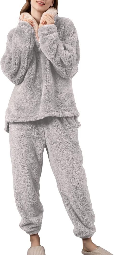 Maximum Warmth: Lu's Chic winter pajamas for women are made of soft and plush fleece sherpa, ultra lightweight and stretchy, the cozy fleece fabric is so thick and fuzzy to provide you maximum warmth in fall and winter. Package contains 1 x Oversized Long Sleeve Tops, 1 x Long Pants Fluffy Pjs, Pjs Women, Winter Pajamas Women, Lounge Wear Sets, Womens Flannel Pajamas, Womens Loungewear Sets, Womens Christmas Pajamas, Pajama Bottoms Womens, Warm Pajamas