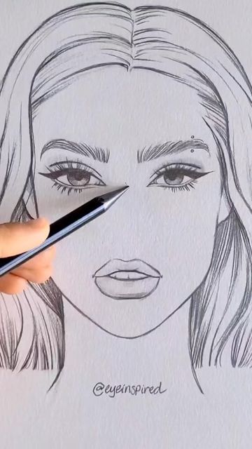 How To Sketch A Face For Beginners, Face Art Drawing, Pencil Drawings For Beginners, Drawing Eyes, Pencil Sketch Images, Nose Drawing, Design Sketchbook, Seni Dan Kraf, 얼굴 그리기